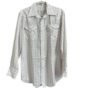 VTG H Bar C Pearl Snap Western Cowboy Shirt 15.5 34 Long Tail M